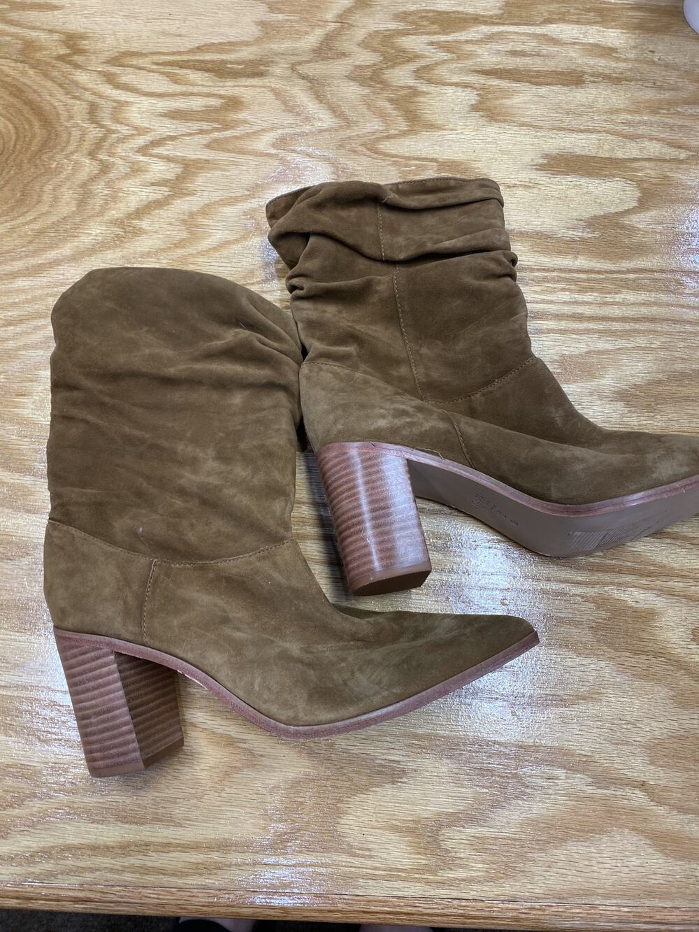 Schutz Ashlee Women's 10 B Bear Suede Pointed Toe Pull-On Ruched Ankle Boots